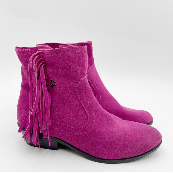 Sam Edelman Other - Sam Edelman Louie Leather Pink Fringe Ankle Booties Boots Girls Youth